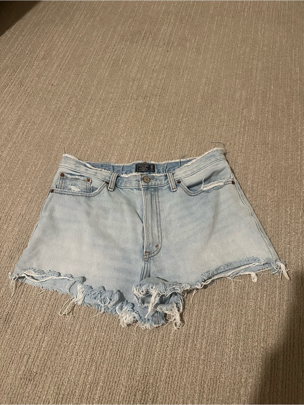 Abercrombie light wash frayed denim shorts